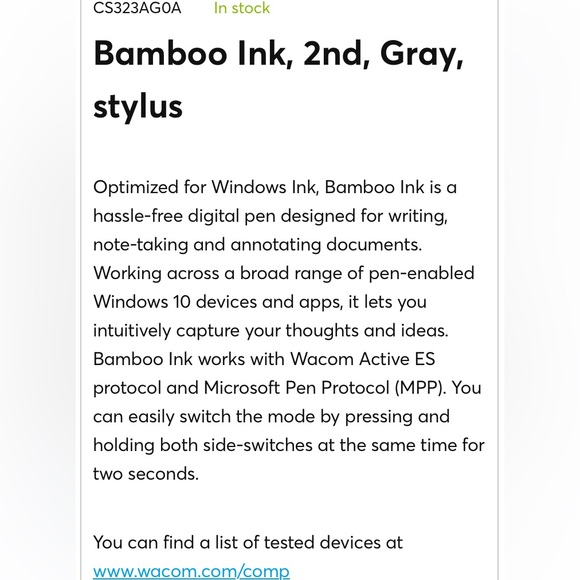 Bamboo Ink Smart Stylus by Wacom for Windows & Android NEW! NWT! NIB! - Picture 4 of 11